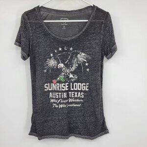 Idyllwind Sunrise Lodge Austin Texas Western Burnout Tee Grey Shirt Medium